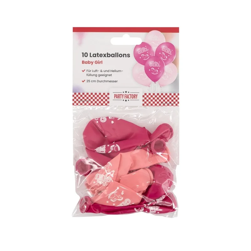 Rosa Luftballons „Baby Girl“, 30 cm, 10 Stück