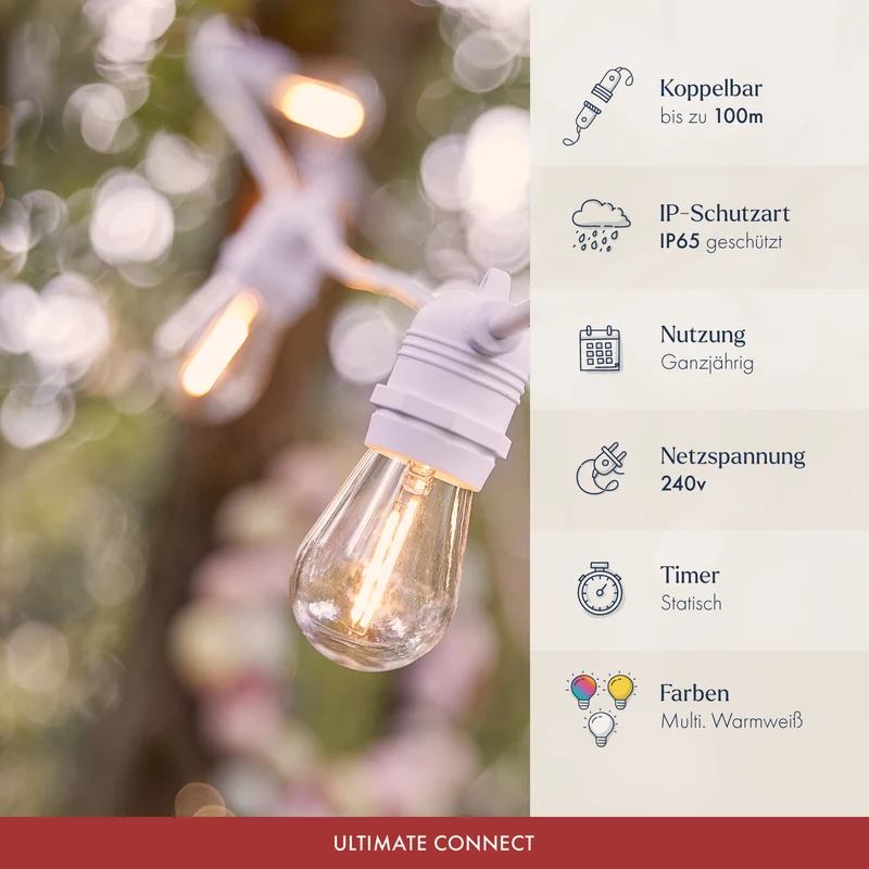 Ultimate Connect 5m 10er LED Lichterkette Glühbirnen warmweiß koppelbar weißes Kabel