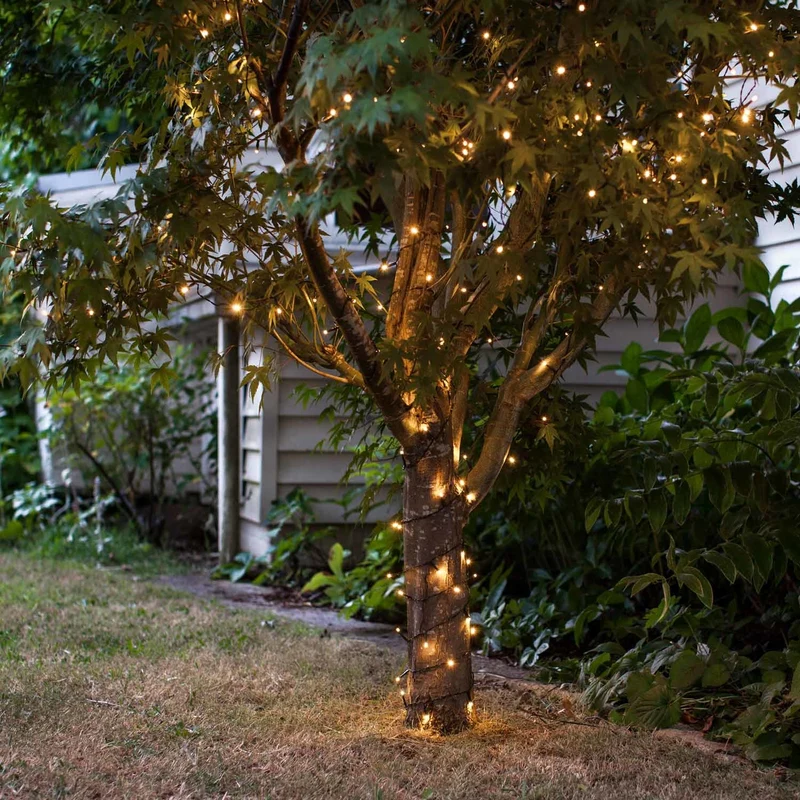 100er LED Batterie Lichterkette Außen warmweiß grünes Kabel