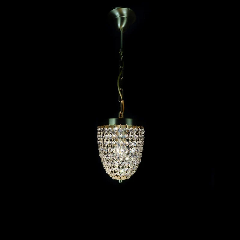 Casa Padrino Luxus Kristall Hängeleuchte Gold Ø 15 x H. 20 cm - Prunkvolle Messing Hängeleuchte mit böhmischem Kristallglas - Barock Möbel - Edel & Prunkvoll