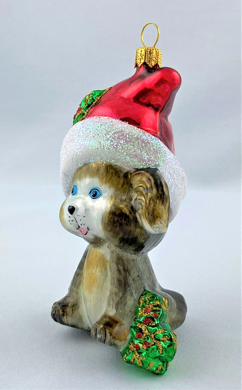 Grauer Hund mit Weihnachtsmütze