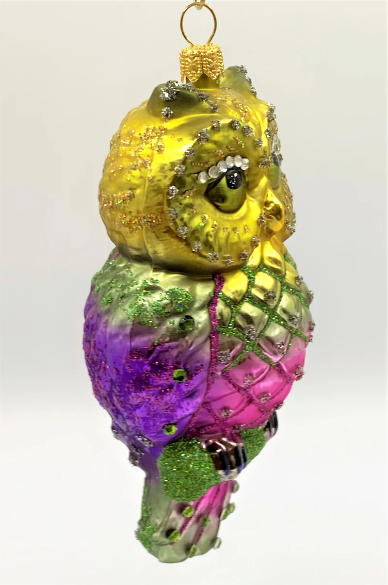 Eule bunt, mit violett und Schmucksteinen