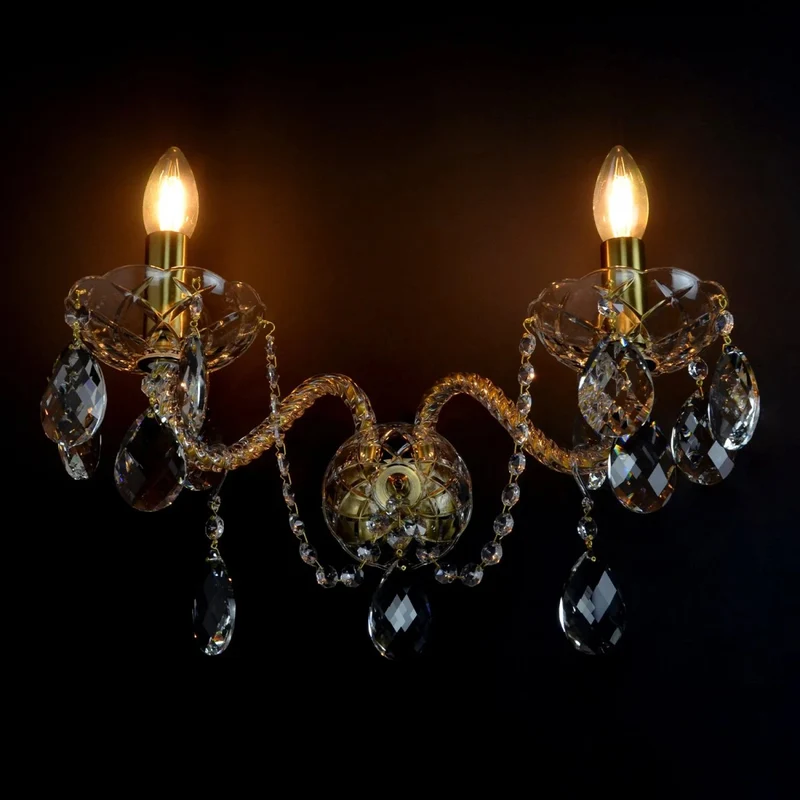 Casa Padrino Luxus Barock Kristall Wandleuchte Gold 40 x 20 x H. 24 cm - Prunkvolle Messing Wandleuchte mit böhmischem Kristallglas - Barock Möbel - Edel & Prunkvoll