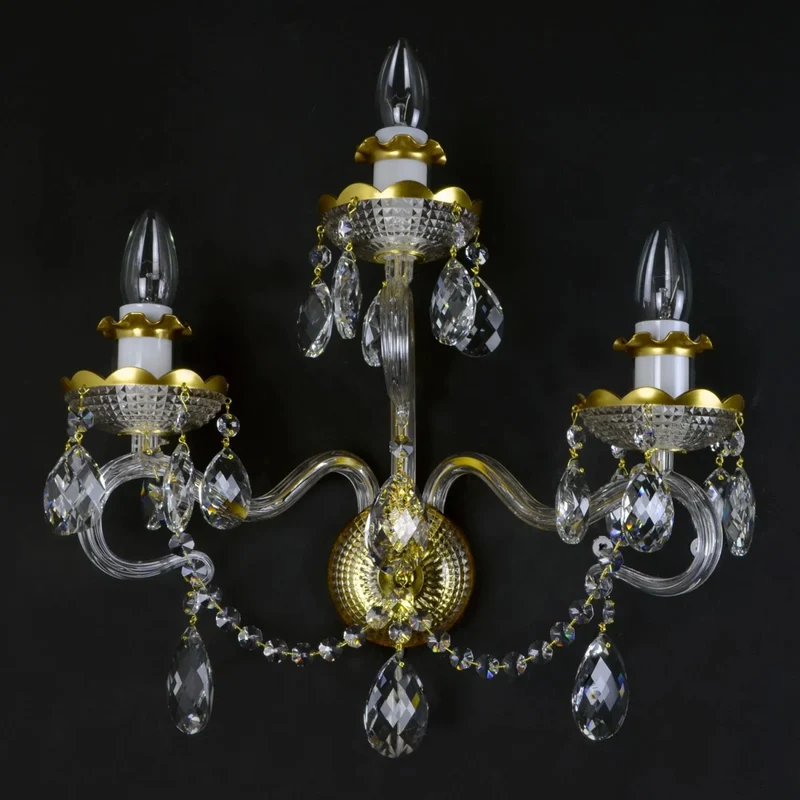 Casa Padrino Luxus Barock Kristall Wandleuchte Gold 38 x 18 x H. 36 cm - Prunkvolle Messing Wandleuchte mit böhmischem Kristallglas - Barock Möbel - Edel & Prunkvoll