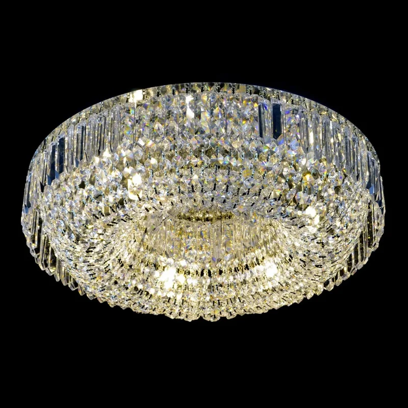 Casa Padrino Luxus Kristall Deckenleuchte Silber Ø 45 x H. 14 cm - Prunkvolle Messing Deckenleuchte mit böhmischem Kristallglas - Barock Möbel - Edel & Prunkvoll