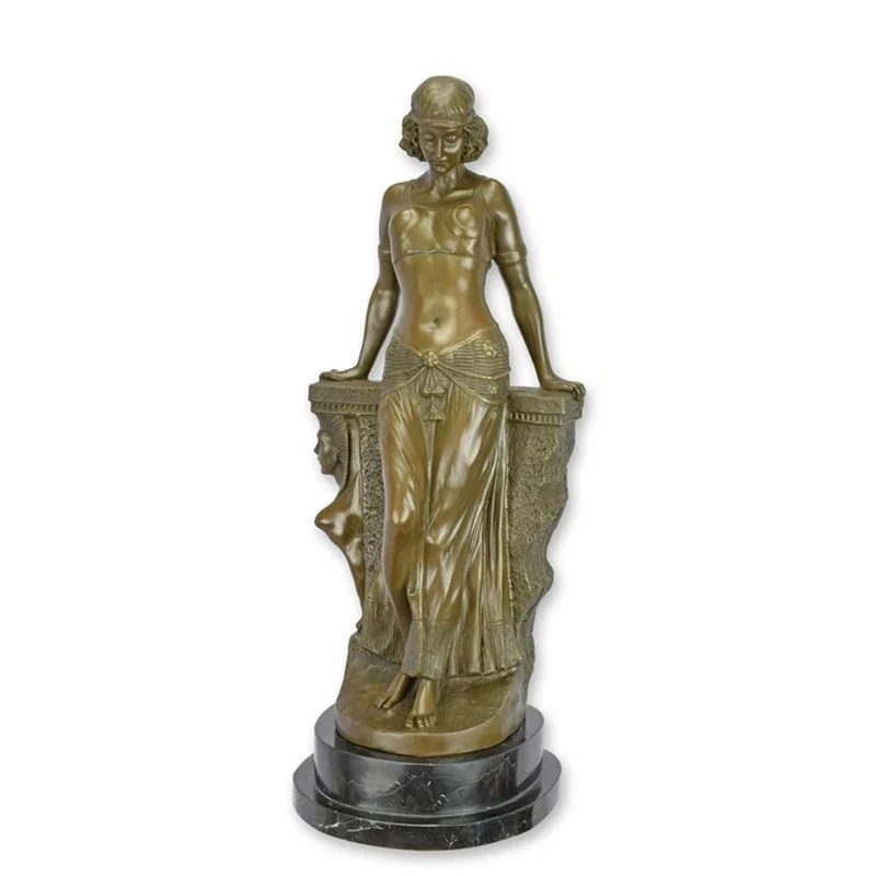 Casa Padrino Luxus Jugendstil Bronzefigur Orientalische Tänzerin Bronze / Schwarz 22,9 x 21,5 x H. 57 cm - Bronze Skulptur mit Marmorsockel - Barock & Jugendstil Deko