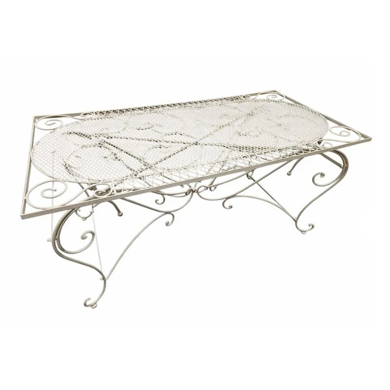 Casa Padrino Jugendstil Gartentisch Weiß 80 x 160 x H. 74,5 cm - Gartenmöbel im Jugendstil - Großer Esstisch aus Eisen - Terrassen Möbel