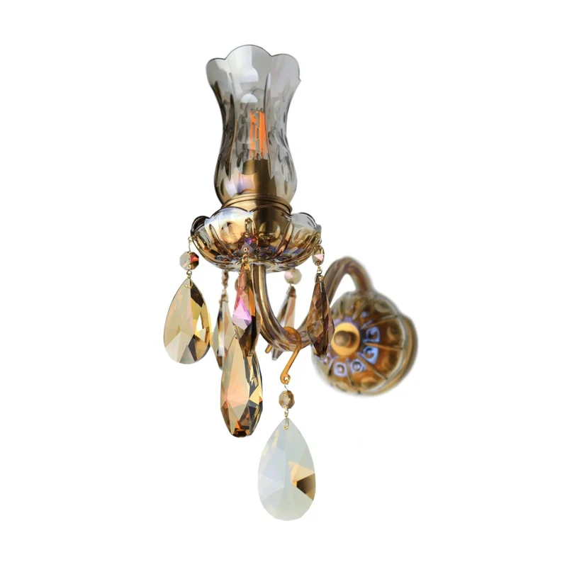 Casa Padrino Luxus Barock Kristall Wandleuchte Gold 10 x 23 x H. 34 cm - Prunkvolle Messing Wandleuchte mit böhmischem Kristallglas - Barock Möbel - Edel & Prunkvoll
