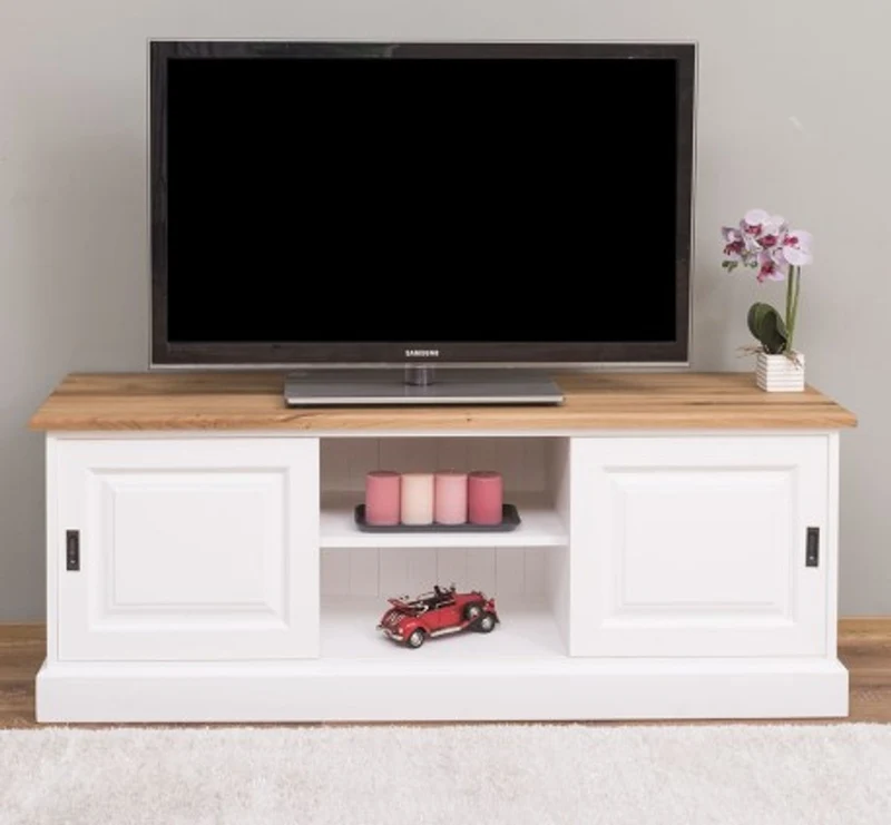 Casa Padrino TV Schrank im Landhausstil mit 2 Schiebetüren und Eichenholzplatte, 160 x 46 x 60 cm