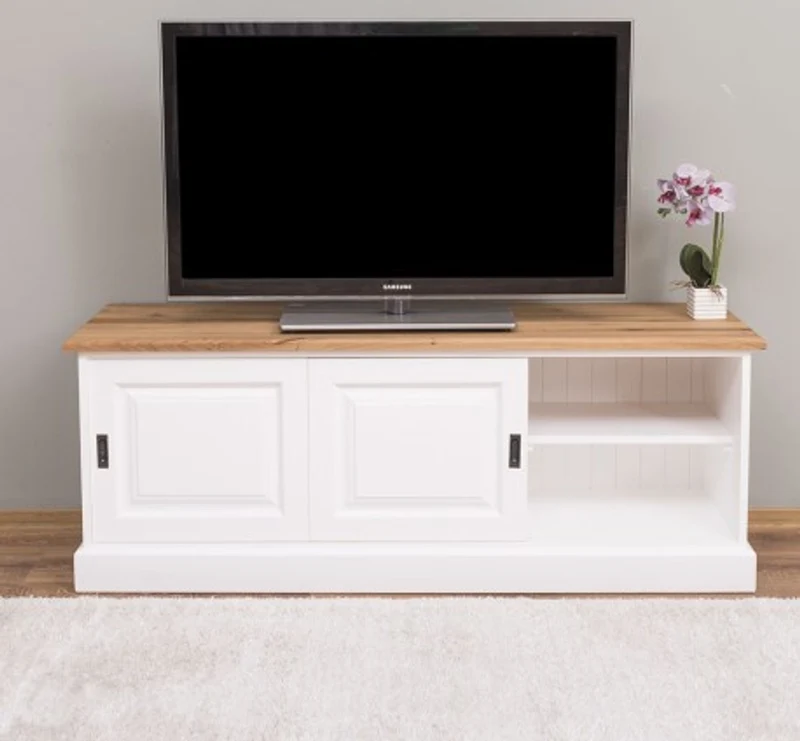 Casa Padrino TV Schrank im Landhausstil mit 2 Schiebetüren und Eichenholzplatte, 160 x 46 x 60 cm