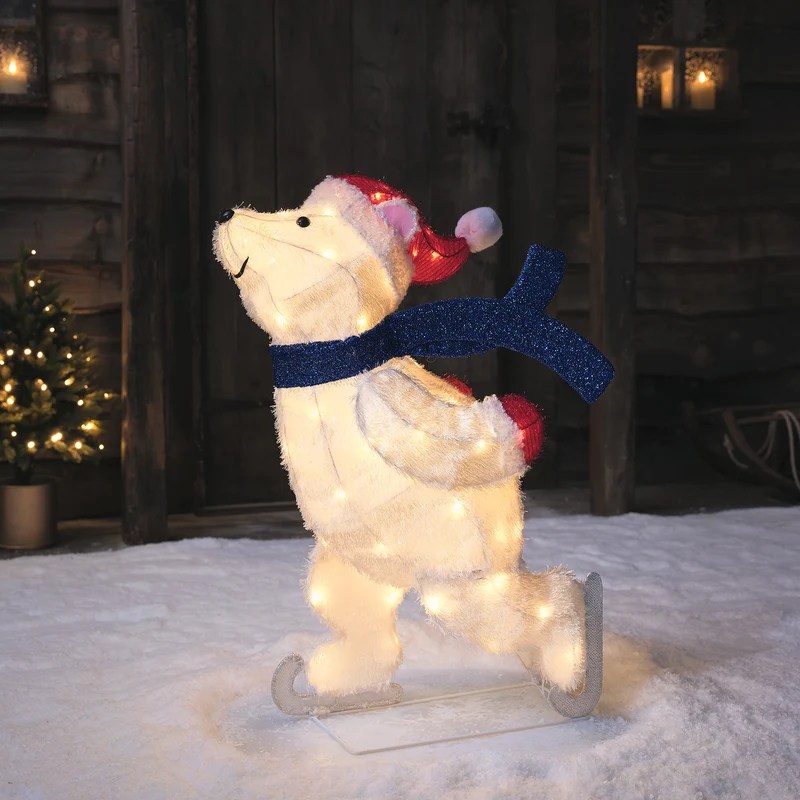 78cm LED Weihnachtsfigur außen Papa Eisbär