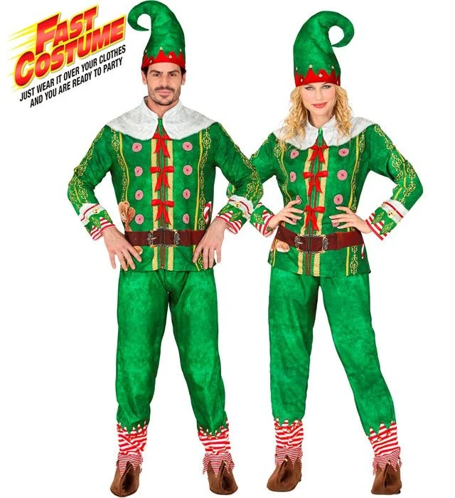 Weihnachtself-Kostüm für Herren, grün-rot