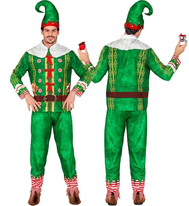 Weihnachtself-Kostüm für Herren, grün-rot