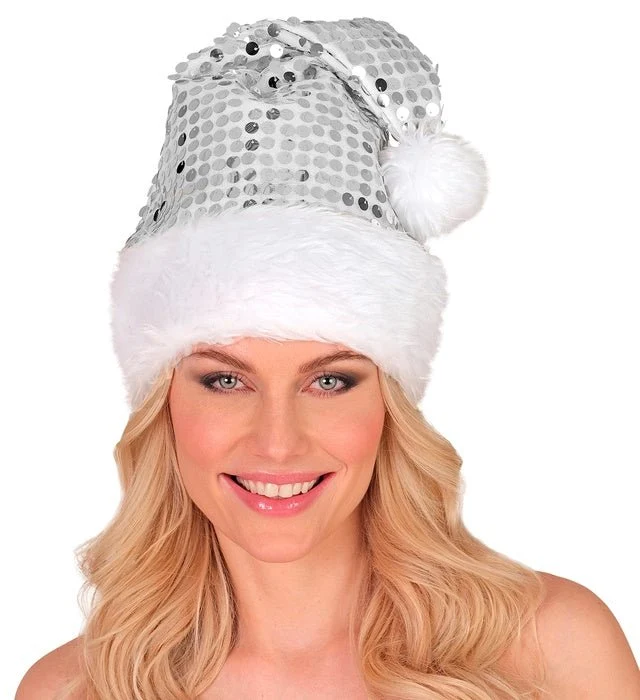 Weihnachtsmannmütze mit Pailletten, silber