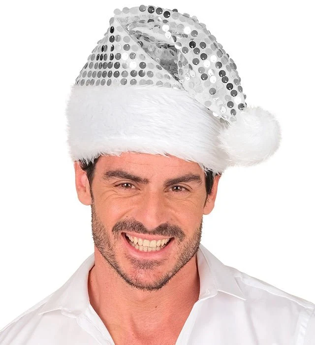 Weihnachtsmannmütze mit Pailletten, silber