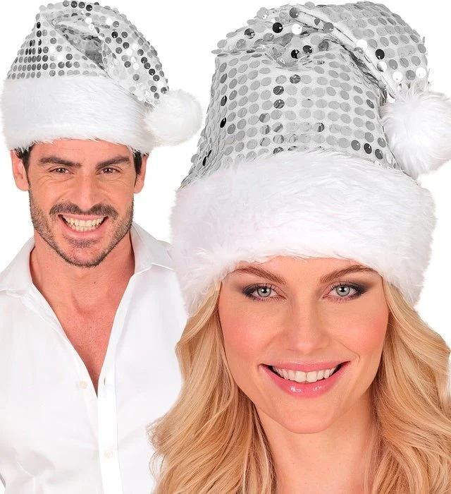 Weihnachtsmannmütze mit Pailletten, silber