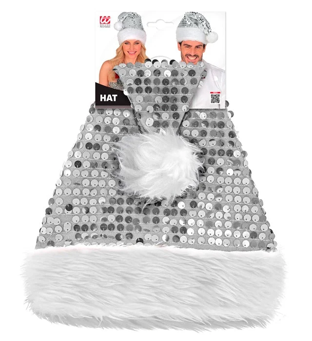 Weihnachtsmannmütze mit Pailletten, silber
