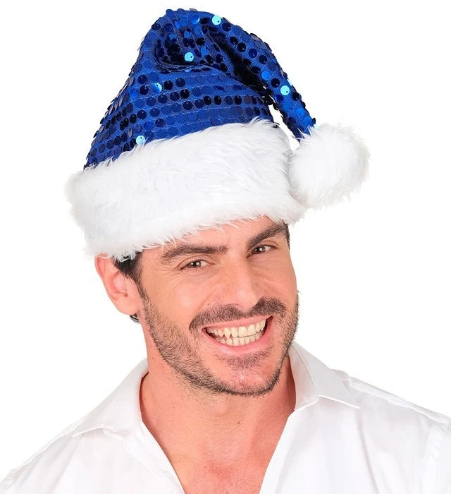 Weihnachtsmannmütze mit Pailletten, blau