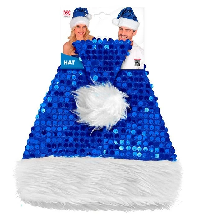 Weihnachtsmannmütze mit Pailletten, blau