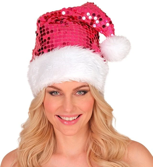 Weihnachtsmannmütze mit Pailletten, rosa