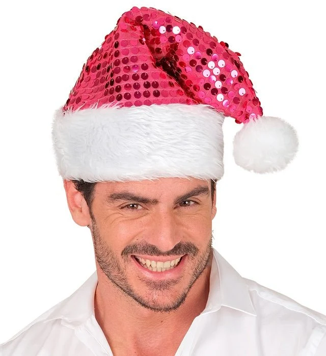 Weihnachtsmannmütze mit Pailletten, rosa