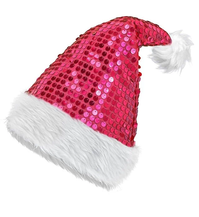 Weihnachtsmannmütze mit Pailletten, rosa