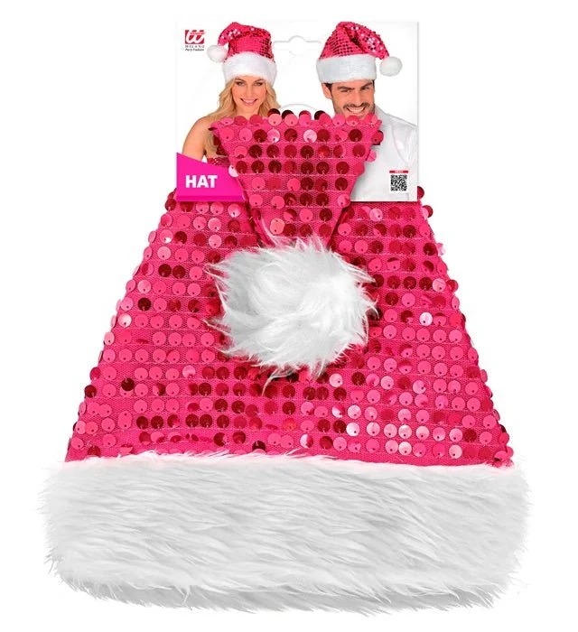 Weihnachtsmannmütze mit Pailletten, rosa