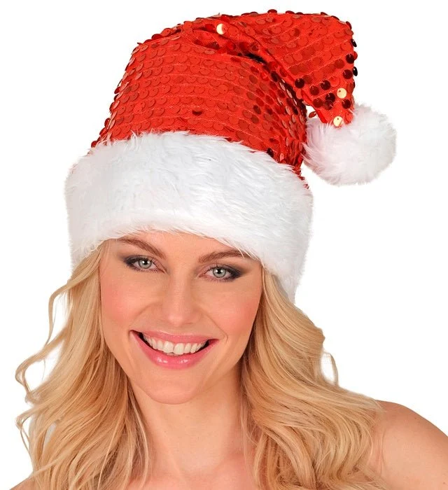 Weihnachtsmannmütze mit Pailletten, rot