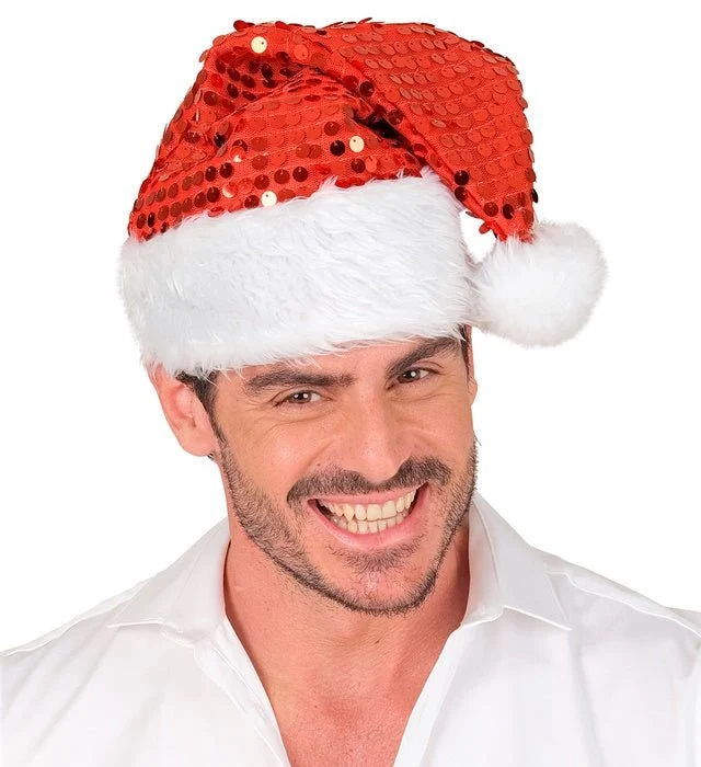 Weihnachtsmannmütze mit Pailletten, rot