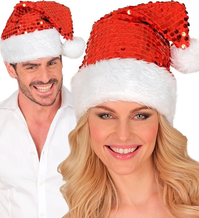Weihnachtsmannmütze mit Pailletten, rot