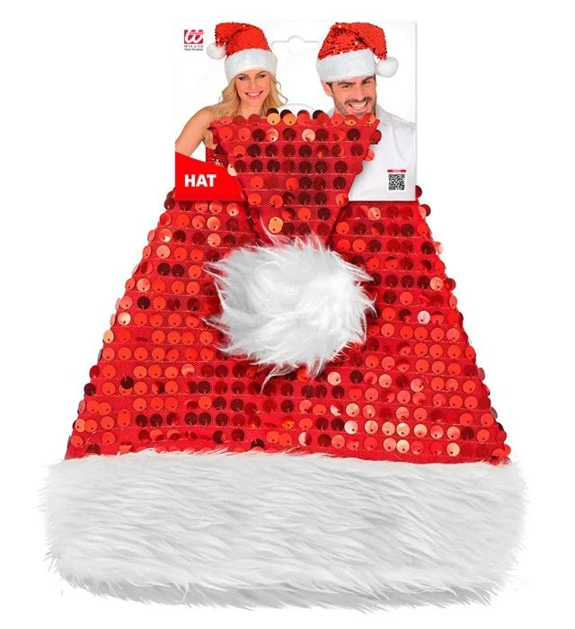 Weihnachtsmannmütze mit Pailletten, rot