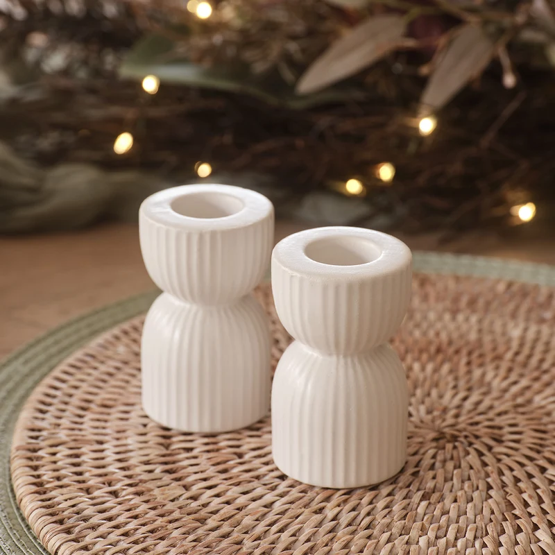 2er Set Kerzenhalter aus Keramik für Stabkerzen