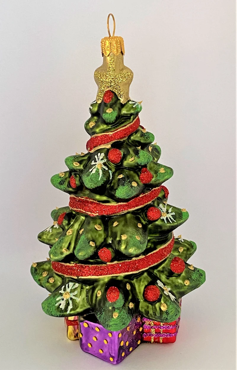 Christbaum mit roten Kugeln und rotem Band, KOMOZJA MOSTOWSKI
