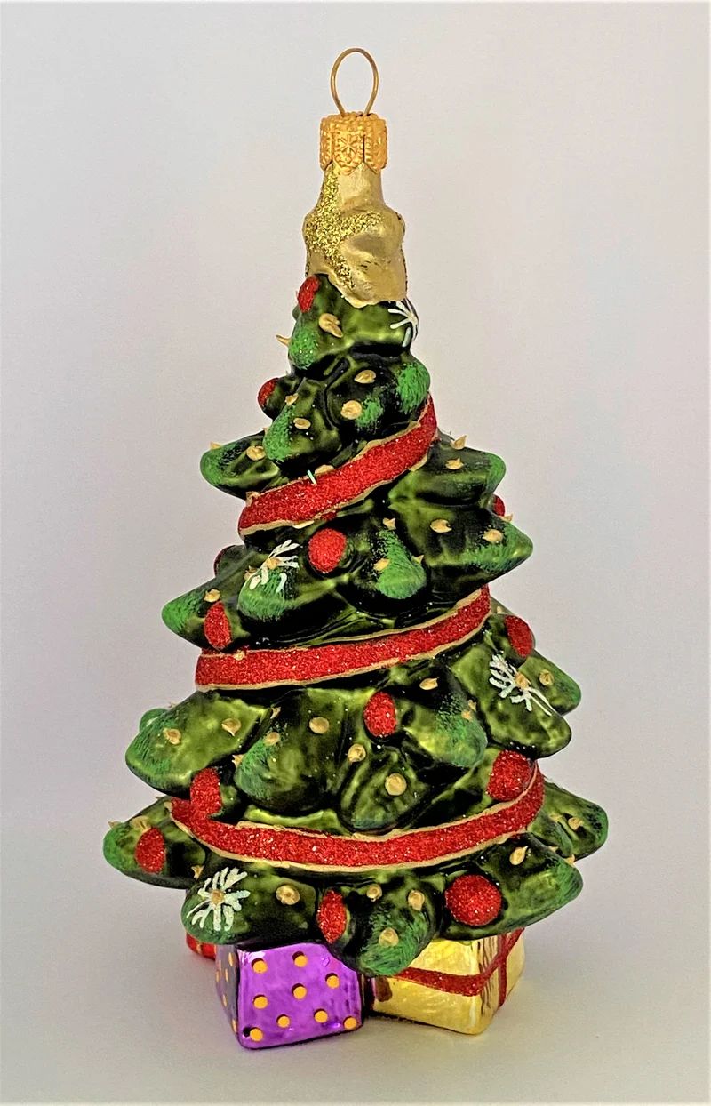 Christbaum mit roten Kugeln und rotem Band, KOMOZJA MOSTOWSKI