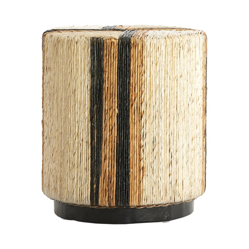 Sitzpouf YUTURI Bananenfaser creme/schwarz/braun Ø40cm
