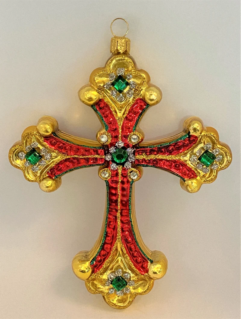 Kreuz , gold,rot,grün mit Schmucksteinen