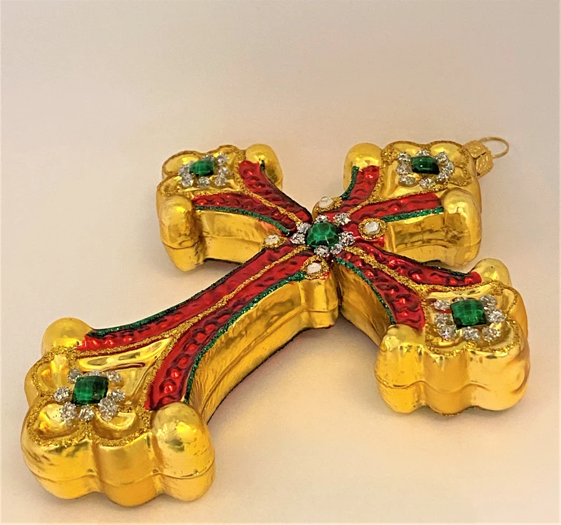 Kreuz , gold,rot,grün mit Schmucksteinen