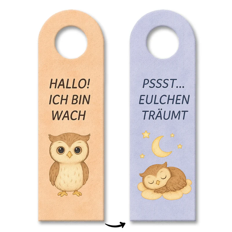 Hallo Ich bin wach Eule träumt Türhänger fürs Kinderzimmer