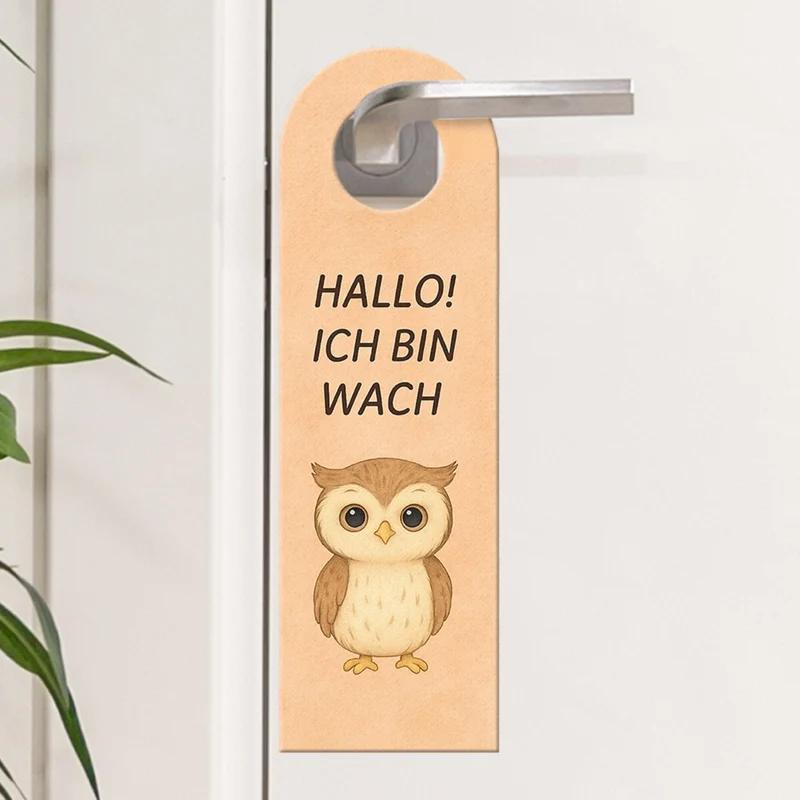 Hallo Ich bin wach Eule träumt Türhänger fürs Kinderzimmer