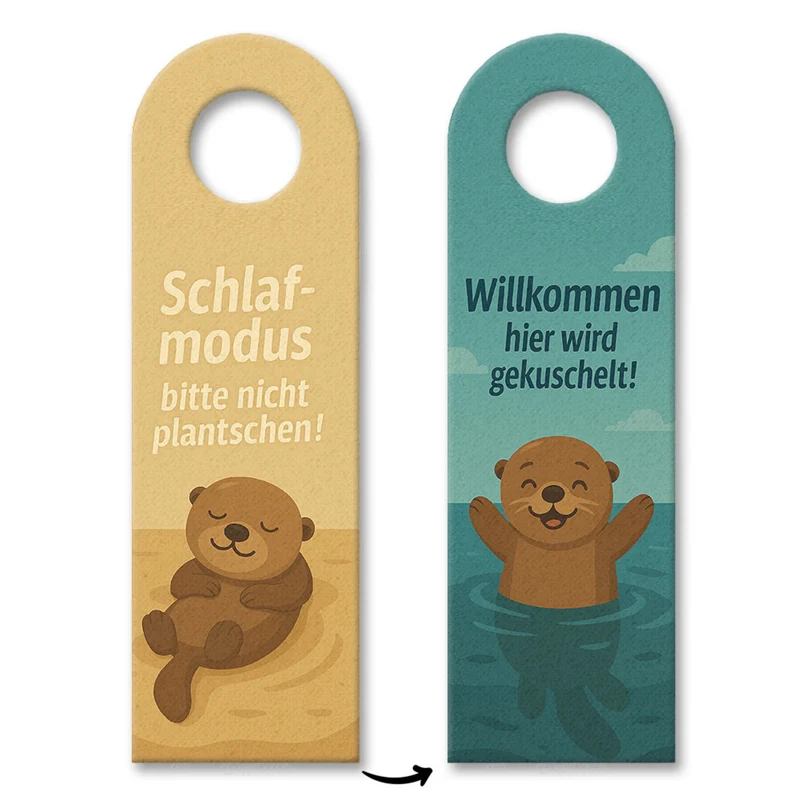 Schlafmodus Otter Willkommen Türhänger mit Spruch