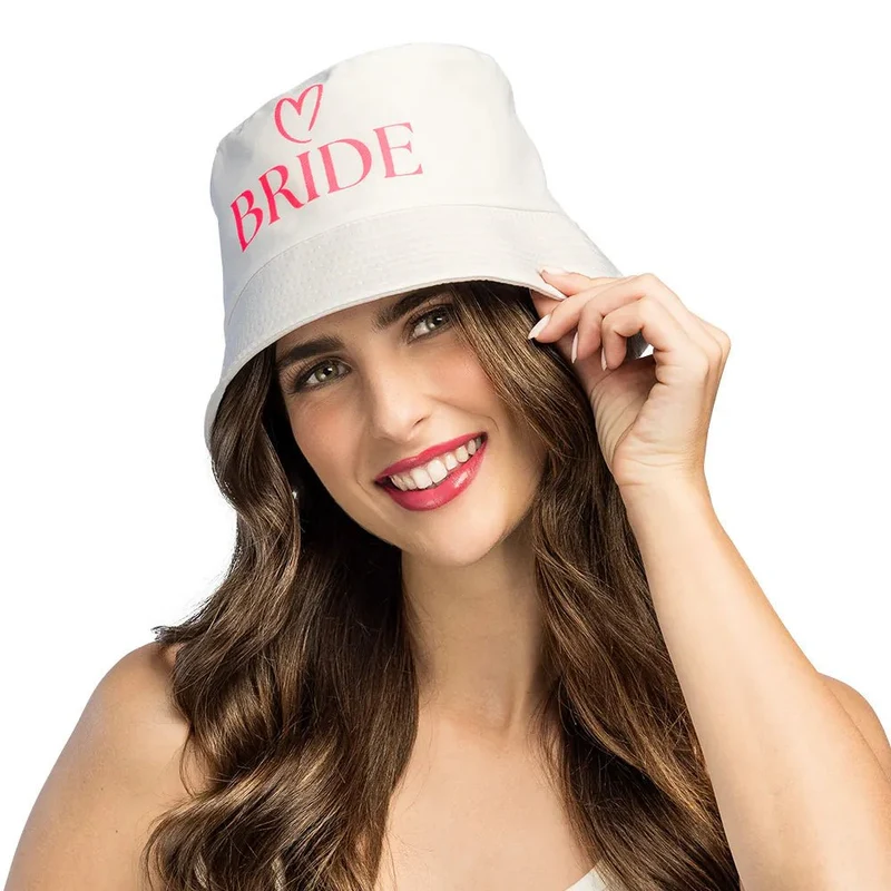 Bride Bucket Hat Weiß-Rosa
