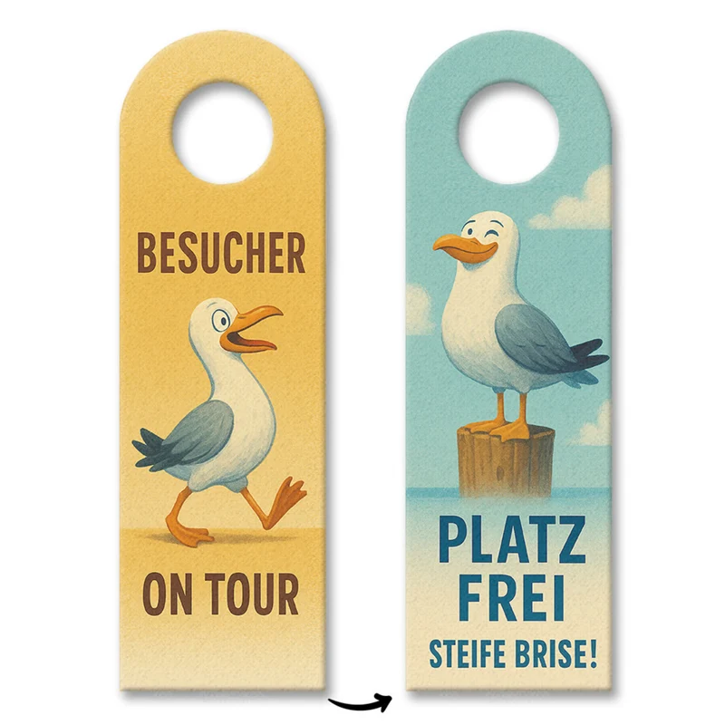 Möwe on Tour Besucher Platz frei Türhänger im Vintage-Stil