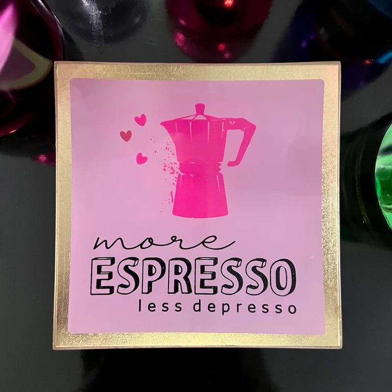 Glasteller MORE ESPRESSO rosa, gold 10x10 cm