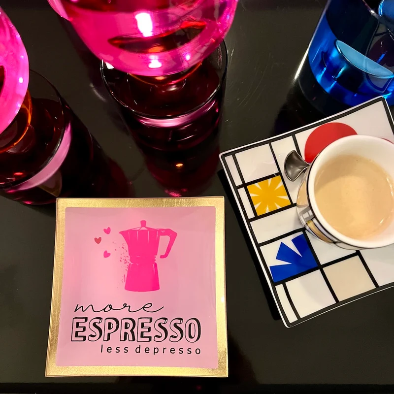 Glasteller MORE ESPRESSO rosa, gold 10x10 cm