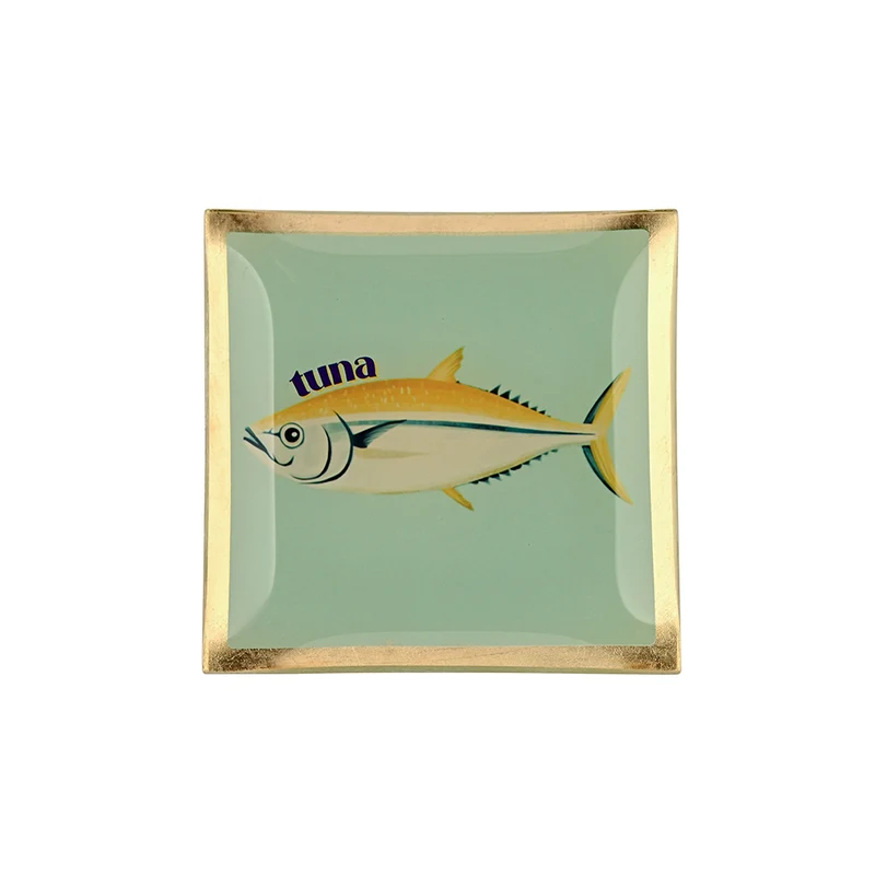 Glasteller TUNA salbeigrün, gold 10x10 cm