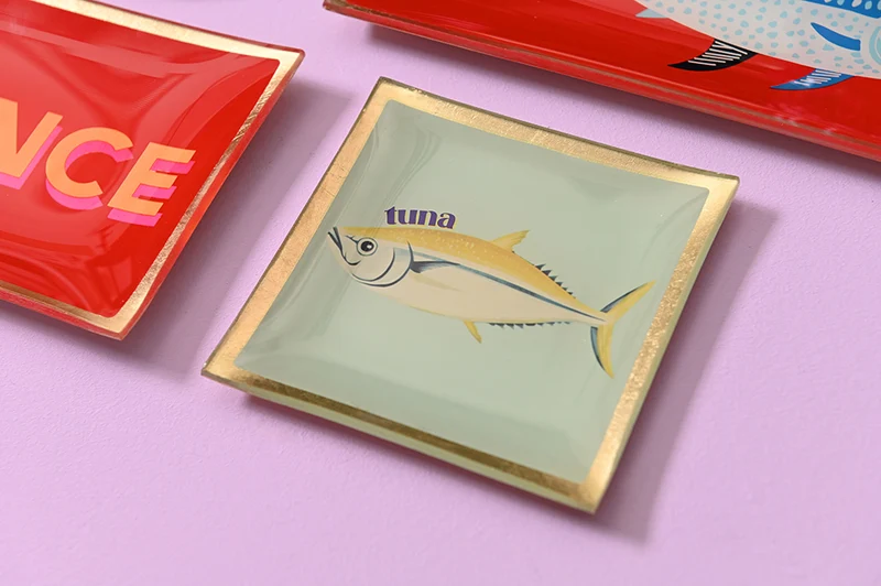 Glasteller TUNA salbeigrün, gold 10x10 cm