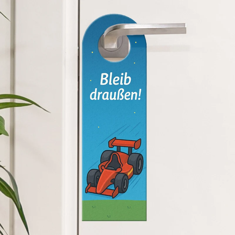 Rennwagen Cartoon Bleib draußen! Komm rein! Türhänger für Kinderzimmer