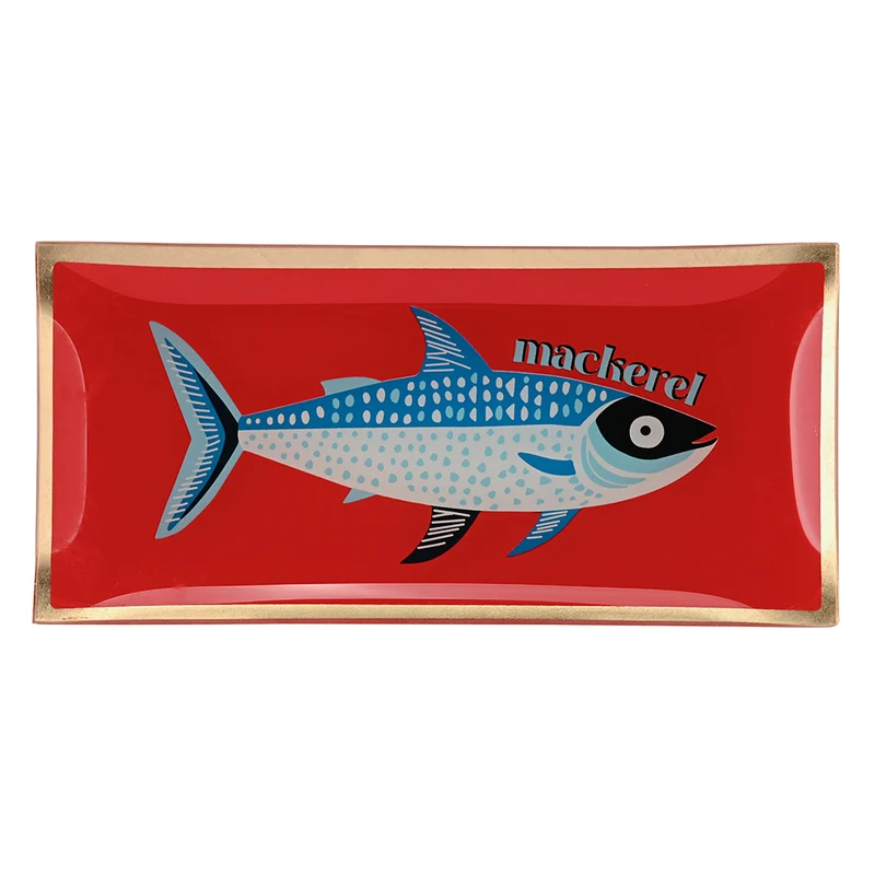 Glasteller MAKRELE rot, gold 10x21 cm