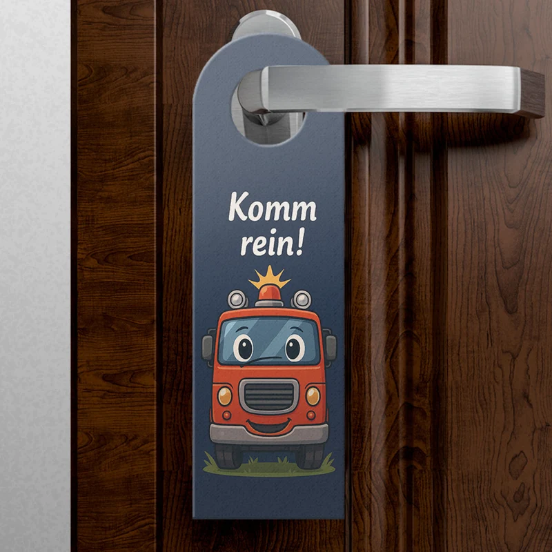 Feuerwehrauto Cartoon Bleib draußen! Komm rein! Türhänger