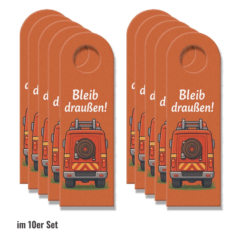 Feuerwehrauto Cartoon Bleib draußen! Komm rein! Türhänger